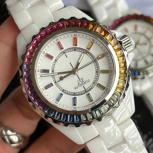 

mens watch electro dream watch designer rainbow diamond crystal ceramic mechanical automatic watchs man 38mm for woman lady writewatch ladie, Slivery;golden