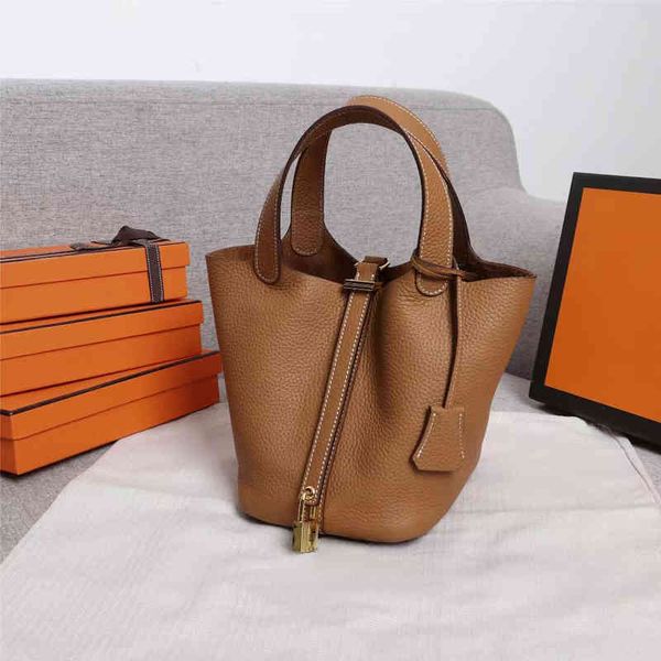 

herme bags trendy cowhide bucket bag casual leather vegetable basket h mini hand togo women's