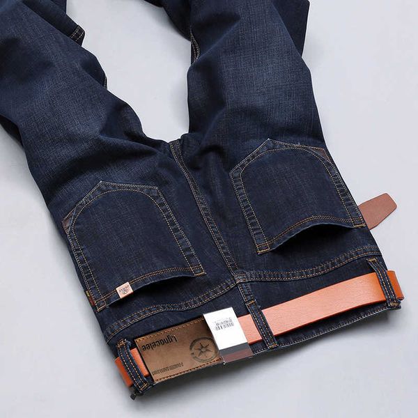 

elastic jeans spring thin slim straight business casual young men's pants, Blue
