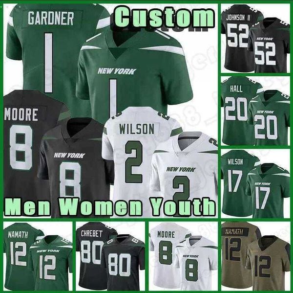 

zach wilson jersey custom new york''jets''mens cj mosley corey davis elijah moore jermaine johnson ii ahmad gardner garr, Black