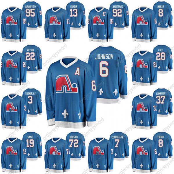 

quebec nordiques arik johnson vintage heritage jersey colin wilson ian cole joe sakic joonas donskoi marc tardif mats sundin hockey jerseys, Black