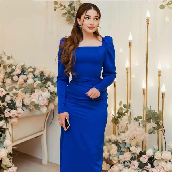 

long sqaure collar blue evening dresses a-line satin floor length tulle zipper back robe de mariee party gowns, Black;red