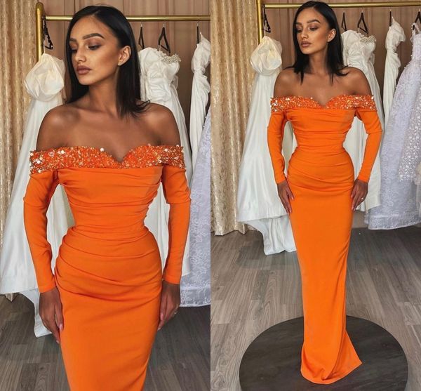 

orange arabic evening dresses long luxury 2023 beading lace off the shoulder prom gowns for women party wear formal vestidos de fieast, Black;red