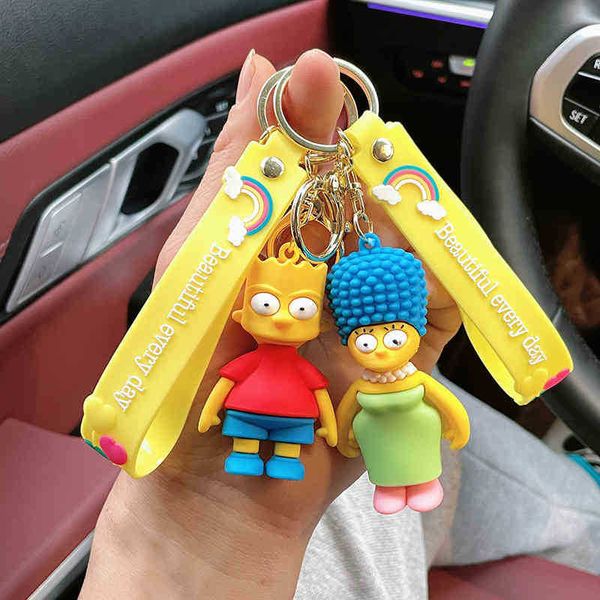 

keychains creative cartoon simpson family key cute pendant bag car trinkets, Silver