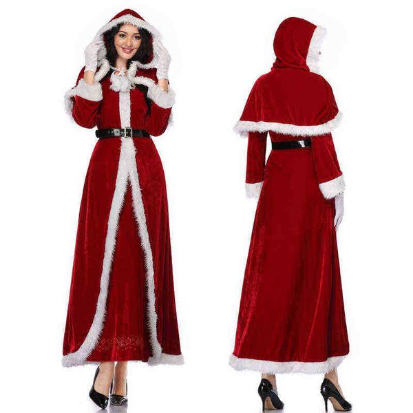

stage wear with hat bright red velvet robe christmas clothes t220901, Black;red