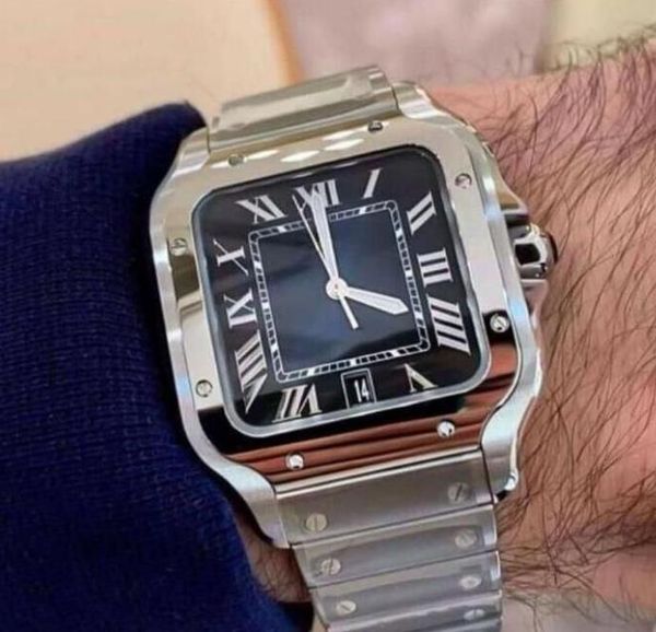

wholesale classic men luxury square watch 40mm geneve genuine stainless steel mechanical watch case and bracelet fashion, Slivery;brown