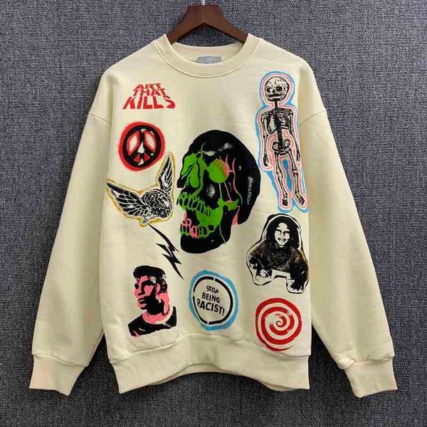 

designer 2022 fashion men's hoodies cotton sweater gaojie galleryt deptss skull hip hop style crew neck bodysuit inner liner light down, Black