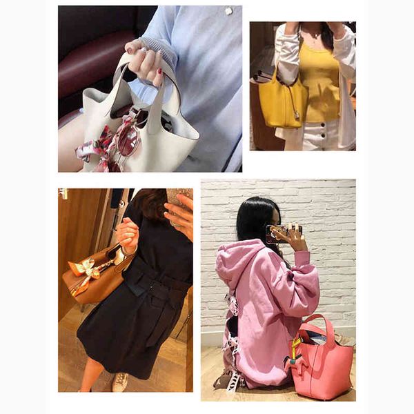 

original designer herms bags 2022 new bag h family lychee grain leather vegetable basket women's large capacity first layer cowhide por