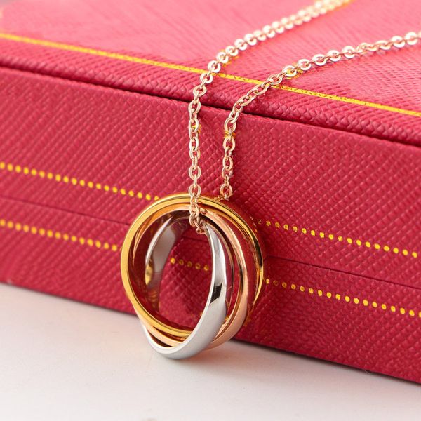 

designer womens three ring necklace threecolor quality steel rose gold necklaces suitable for all kinds of holiday gifts love pendant, Silver