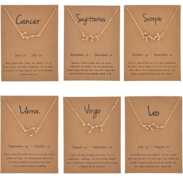 

12 constellation zodiac necklace horoscope sign zircon jewelry star galaxy libra astrology women necklace gift with retail card, Silver