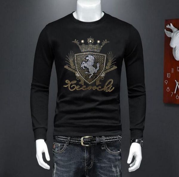 

2022 new men's luxury sweatshirt pattern designer rhinestone clothes o-neck breathable hip hop sweatshirt, Black