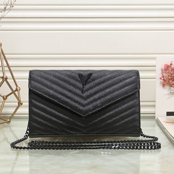 

black envelope bags 7a women chains shoulder crossbody bag messenger handbag real leather hardware letters metal chain fashion black wallets