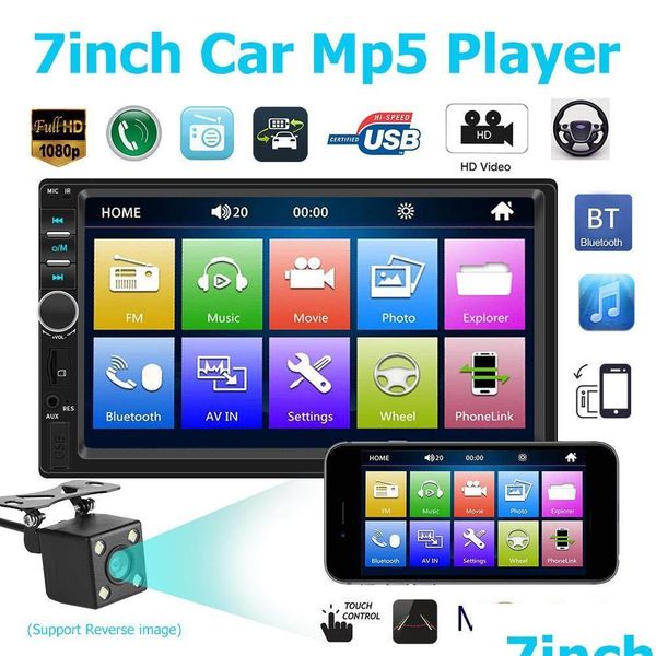 

car video 7 inch 2 din bluetooth car video mp5 radio player mirror link steering wheel control rear view camera optional drop deliver dhk5g