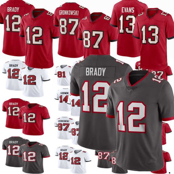 

2022 fans 12 tom brady jersey men women youth 45 devin white 87 rob gronkowski 14 chris godwin 13 mike evans 54 lavonte david football jers, Black
