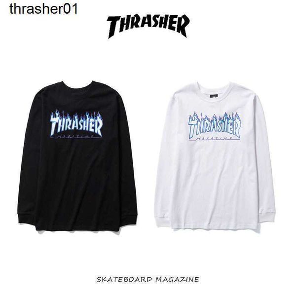 

men's hoodies designer sweatshirts long sleeved t-shirt men's thrasher flame sweater fashion brand with round neck clothes pure co, Black