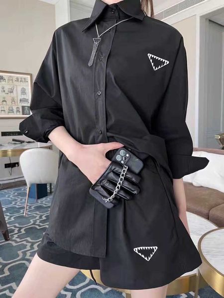 

women two piece dress tracksuit blouse shirts and shorts for lady fashion outwears blazers suits letters printed cloth, White