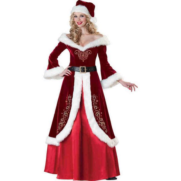 

stage wear deluxe women christmas come cosplay santa claus uniform fancy dress santa clothes party christmas dress for lady t220901, Black;red