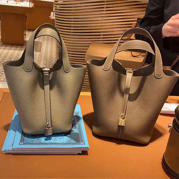 

herme bags h home new handmade wax line vegetable basket handheld litchi pattern tc cow leather women's bucket