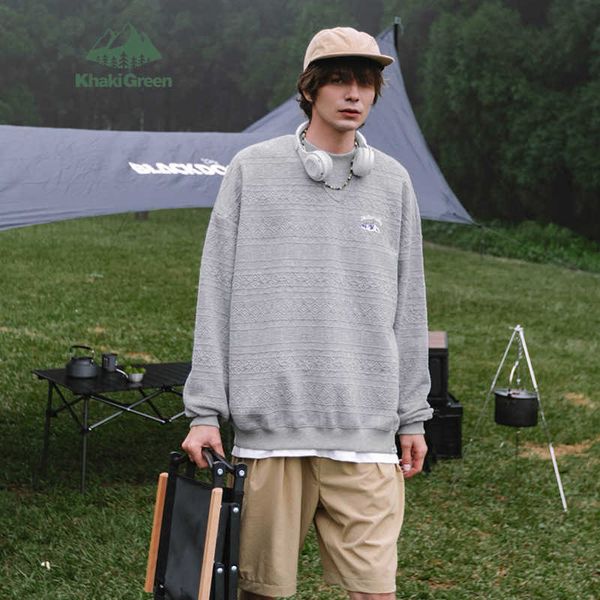 

men's wear khaki green series 330g jacquard crew neck sweater snow mountain top, Black