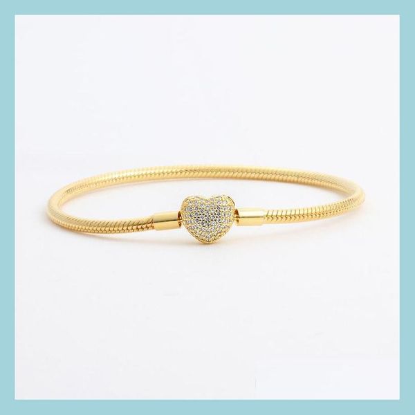 

charm bracelets 18k yellow gold plated cz diamond heart bracelets original box set for pandora 925 sier snake chain bracelet women w dhrt6, Golden;silver