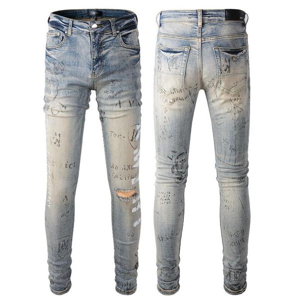 

men jeans for men rip slim fit skinny men pants orange star patch wearing cowboy stretch cult stretch motorcycle chic long straight hip hop, Blue