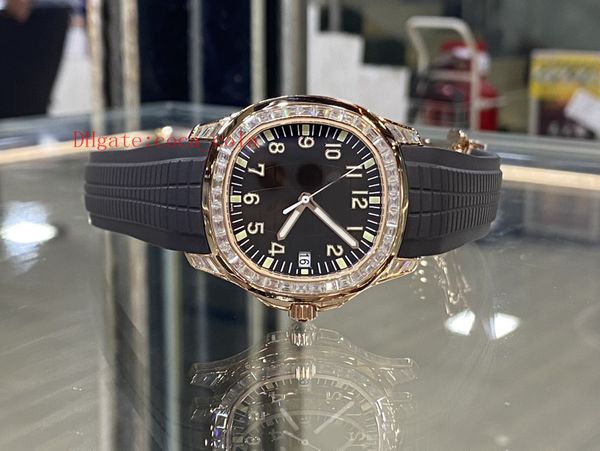 

a factory 40mm diamond watch 5167a-001 black dial stainless steel cal.324sc date automatic men's watch 85, Slivery;brown