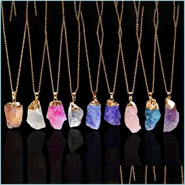 

pendant necklaces crystal quartz healing point chakra bead natural gemstone necklace original pendant women men jewelry plated gold dhpr1, Silver