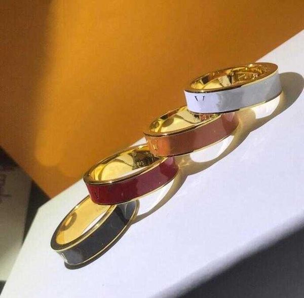 

2021 designer punk style men lady women titanium steel engraved v initials four color rose gold enamel lovers rings size 6-11, Silver