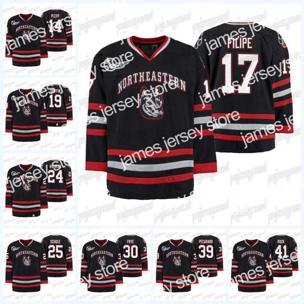 

hockey jerseys northeastern huskies black ice hockey tournament replica away jersey filipe ryan solomon cayden primeau ryan shea john pickin, Black;red