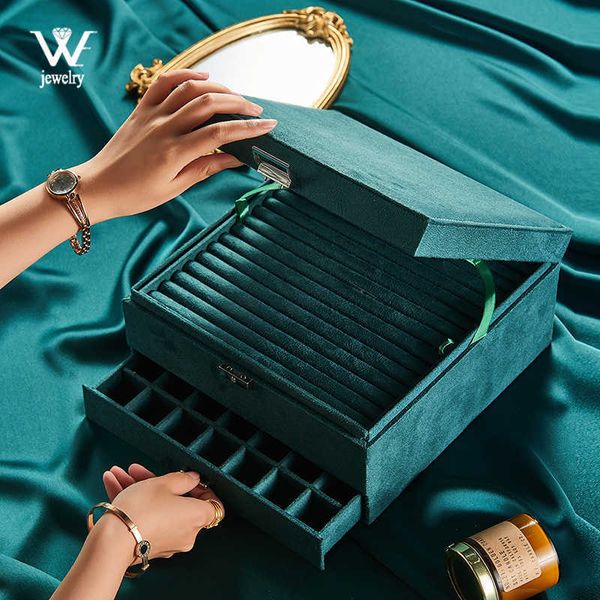 

jewelry boxes we oversize premium three-ayers flannel organizer box necklaces earrings rings large storage case with lock for women l221021, Black;white