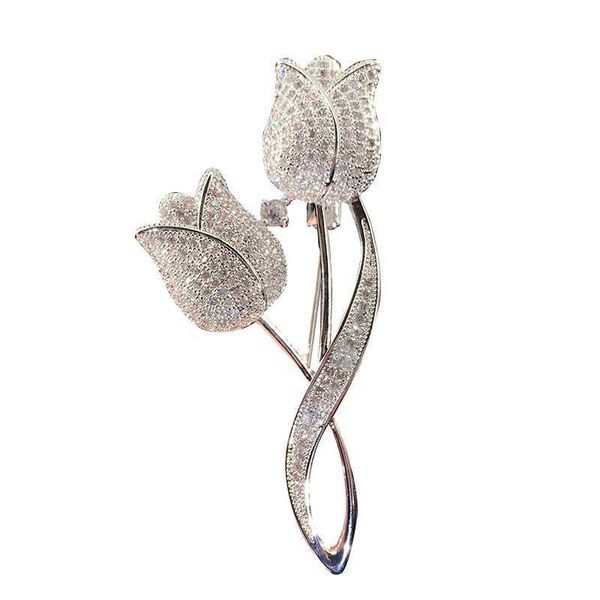

pins brooches tulip flower cz brooch pin elegant rose cubic zircon for wedding costume accessories jewelry l221024, Gray