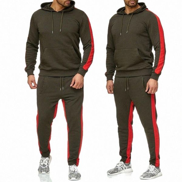 

zogaa men's tracksuit color block sweatsuit for men hooded sweatshirt and pants sportswear casual fitness mens sets f6ld#, Gray