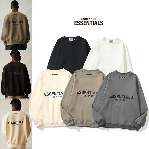 

designer tees essentials mens t-shits tide brand bear god double thread essentials back letter 3d tide loose round neck mens womens sweater, Black