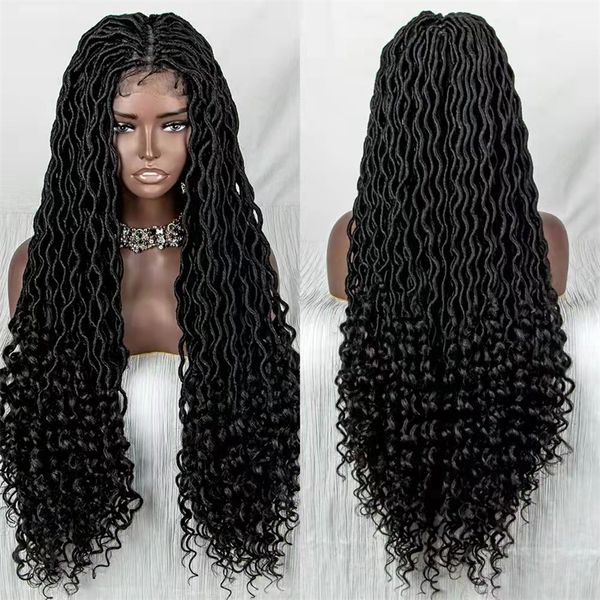 

synthetic dreadlock lace front braid wig box braided lace frontal wigs 34inch g212, Black;brown