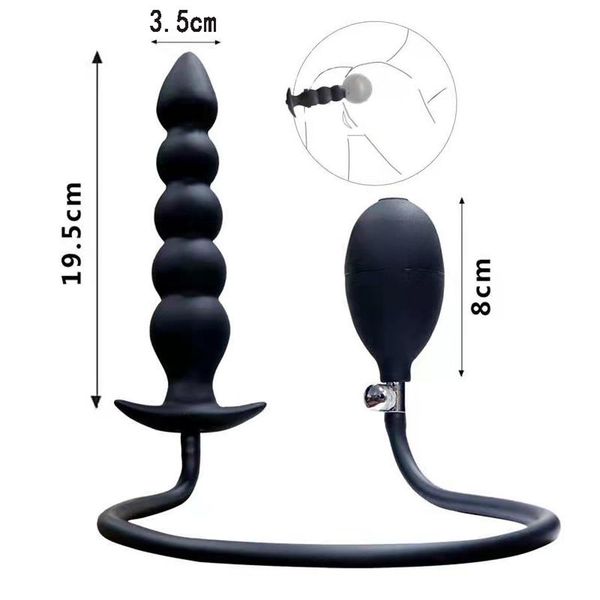 

womens robe expansion diameter 14cm inflatable dildo anal plug with 5 beads built-in silicone column huge butt plug ass dilator