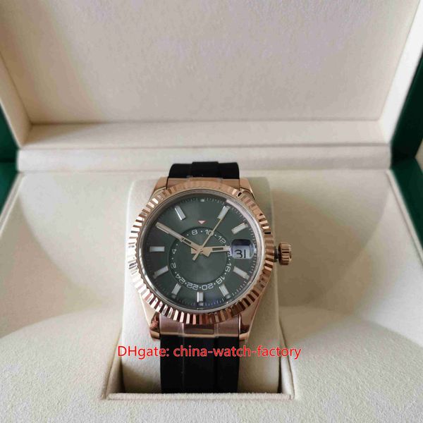 

k6f maker mens watch cal.9001 movement 42mm sky-dweller 326235-0006 grey dial 18k rose gold annual calendar gmt world time mechanical automa, Slivery;brown