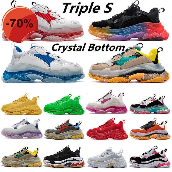 

paris triple s sneakers casual shoes 17fw for men women triple-s old dad platform black white crystal clear sole bottom fashion