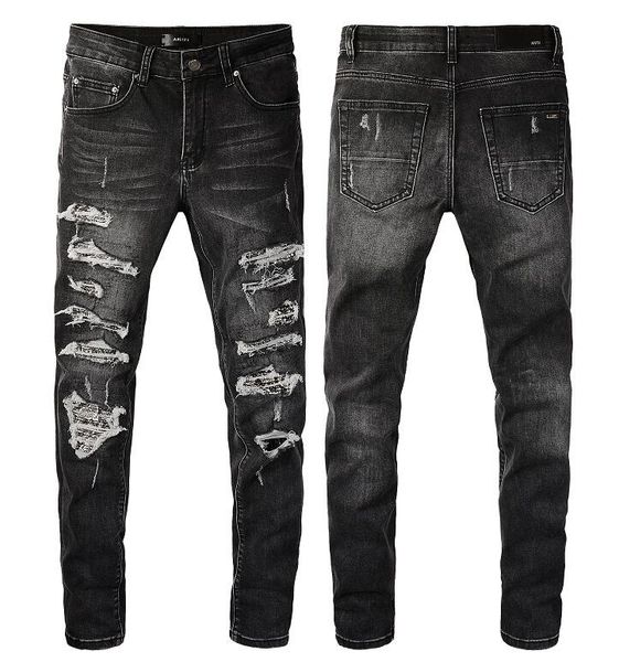 

men jeans for men rip slim fit skinny men pants orange star patch wearing cowboy stretch cult stretch motorcycle chic long straight hip hop, Blue