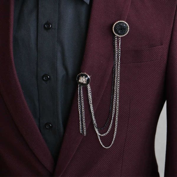 

pins brooches new fashion men's male korean british suit accessories chain tassel brooch headdress female jewelry gift l221024, Gray