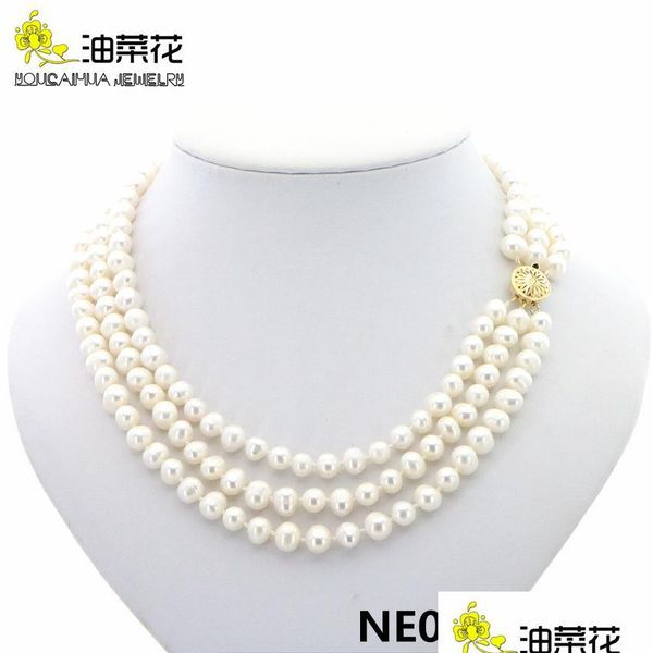 

chokers fashion charm 3rows 78mm natural white akoya ctured pearls necklace jewelry gold button woman wedding christmas gift aaaadd dhbzo, Golden;silver