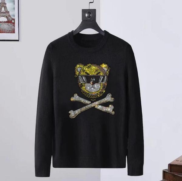 

pullovers new fashion designer rhinestone sweaters men long sleeve casual streetwear, White;black