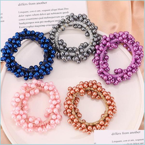

hair rubber bands woman pearl hair ties fashion korean style hairband scrunchies girls ponytail holders rubber band accessories drop dh6wp, Pink