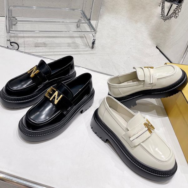 

platform dress shoes designer fashion gold letter buckle decoration women loafers 100% cowhide round toes muffin cake thick bottom factory s, Black