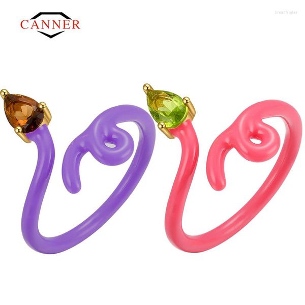 

cluster rings canner colorful summer fashion 925 sterling silver smoky quartz stone enamel vine tendril for women fine jewelry anillos, Golden;silver