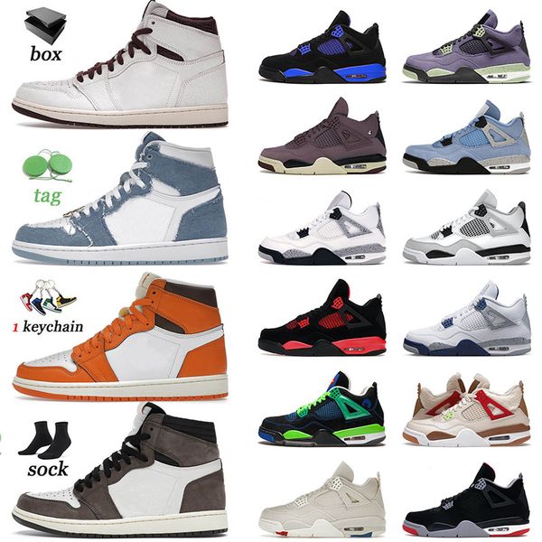 

authentic jumpman basketball shoes 1s 4s a ma maniere denim unc patent grey fog black white red thunder heirloom chicago mens women sneakers