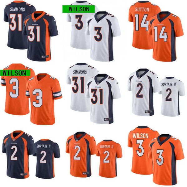 

football jerseys denver''broncos''men women youth 3 russell wilson 2 patrick surtain ii 14 courtland sutton 7 john elway, Black;red