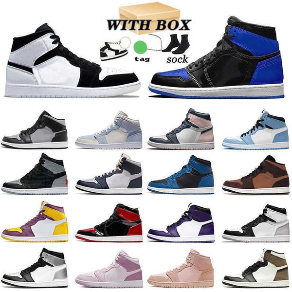 

boots 2022 new jumpman 1 1s with originals box high og basketball shoes patent royal blue bred mid diamond shorts brotherhood mens women jog, Black