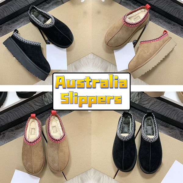 

fashion men women slippers australia platform tazz suede shearling slides warm indoor outdoor sandals black chestnut winter mens shoes desig