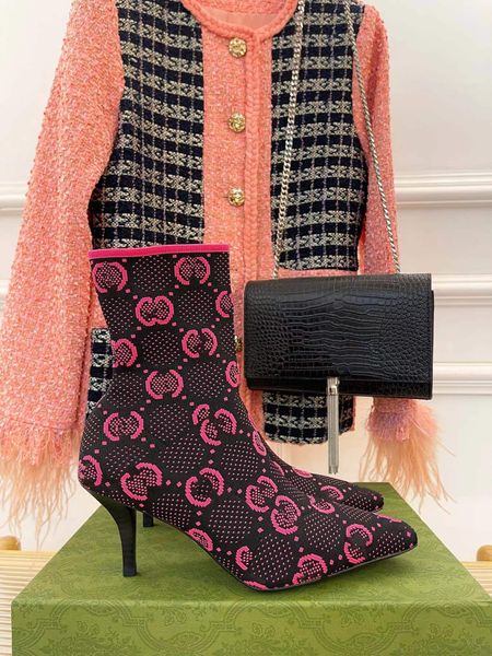 

casual shoes 22ss women's ankle boots sock-like booties black and fluorescent technical knit fabric square toe women'shoe sandals