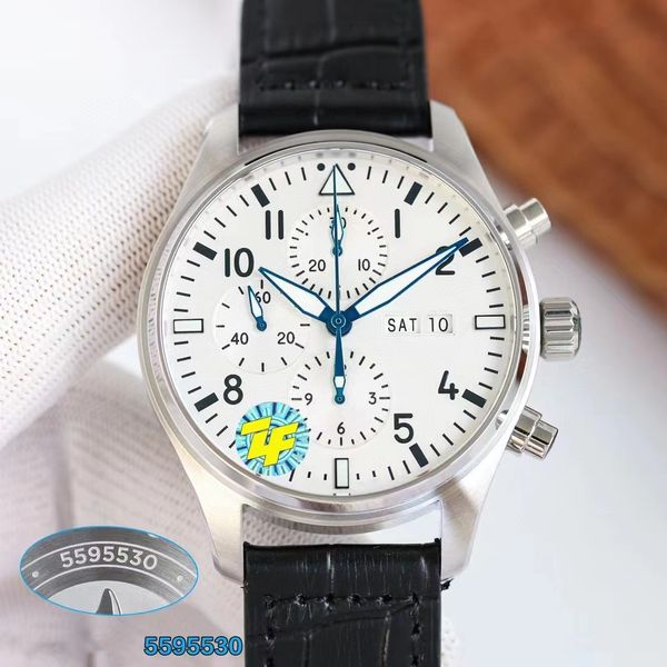 

men's mechanical watch 43mm dial custom 7750 super movement fully automatic winding 316l fine steel white literal multifunctional timek, Slivery;brown